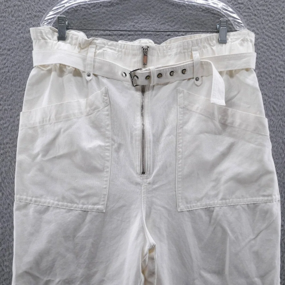 Banana Republic‎ Womens Ivory Cotton Linen Utility Paperbag Pants 16 NEW